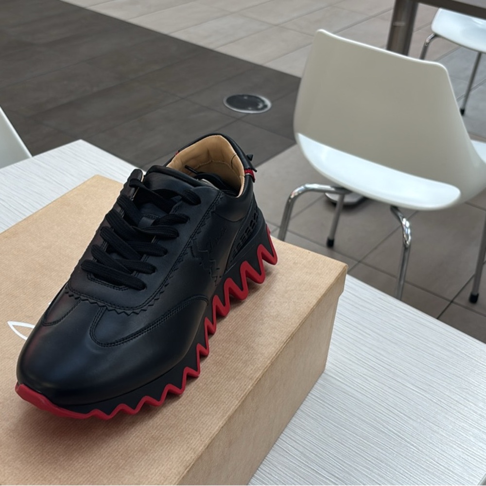 Christian Louboutin Black and Red Athletic Shoes with Spiked Sole